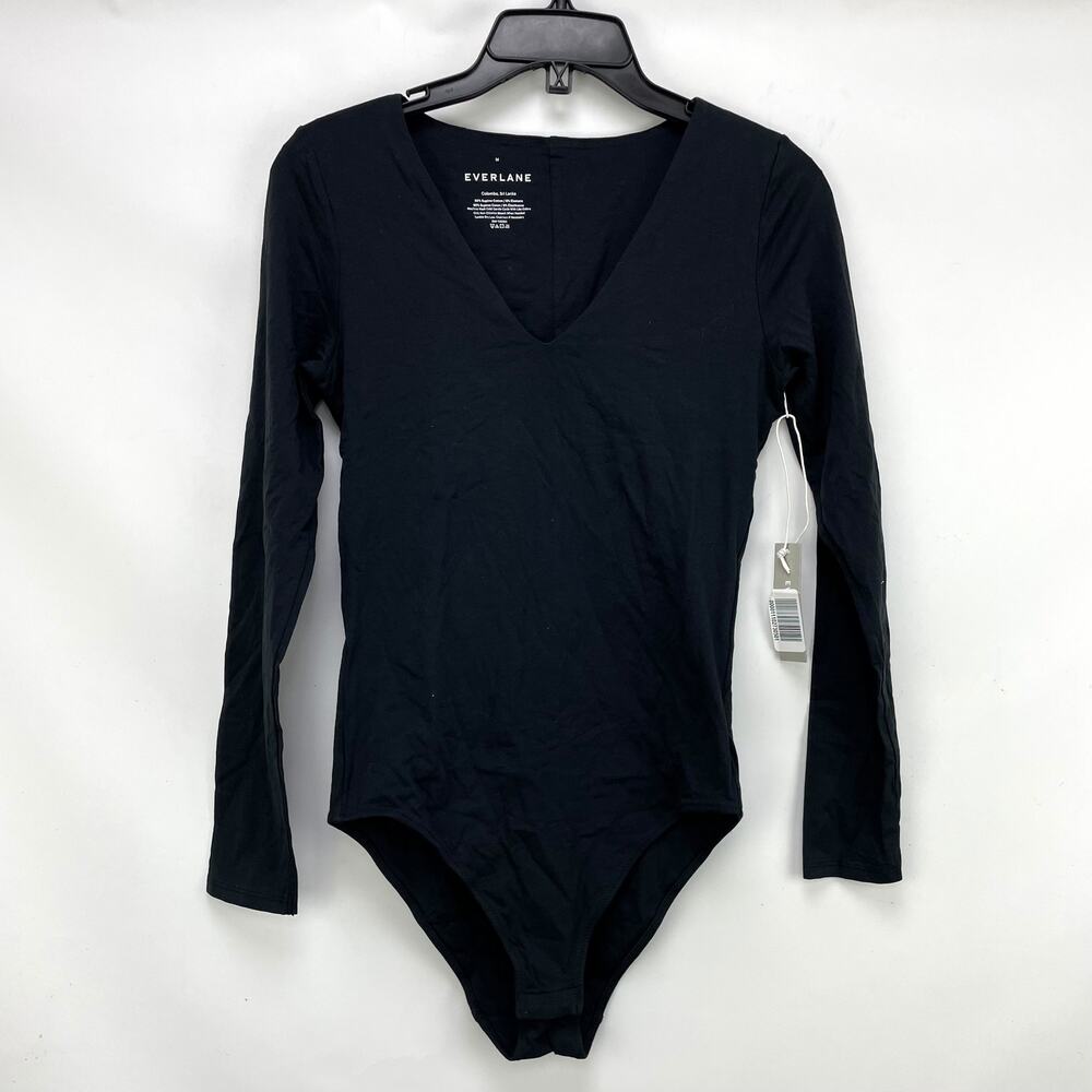 Everlane Womens Bodysuit Small Black Long Sleeve Supima Cotton NWT - Picture 4 of 8